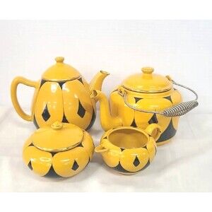 Antique European Enamel Elephant Ear Pattern Tea/Coffee Set Germany